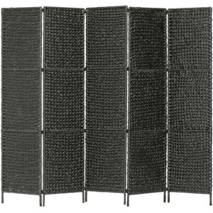 vidaXL 5-Panel Room Divider - Black Water Hyacinth Privacy Screen, 193x160 cm (P vidaXL 5-Panel Room Divider - Black Water Hyacinth Privacy Screen, 193x160 cm (P