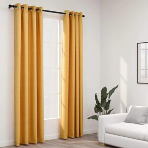vidaXL Linen-Look Blackout Curtains - 2pcs, Yellow, 140x225cm vidaXL Linen-Look Blackout Curtains - 2pcs, Yellow, 140x225cm