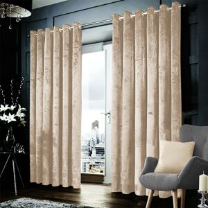 British Bedding LTD (90''x90'' (228cmx228cm), Beige (IMP)) Blackout Crushed Velvet Curtains Eyelet R British Bedding LTD (90''x90'' (228cmx228cm), Beige (IMP)) Blackout Crushed Velvet Curtains Eyelet R