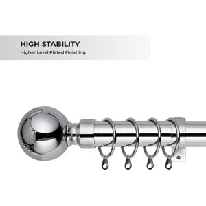 Oxford Homeware (Chrome Plain Ball, 120-210 cm (48" - 83" In)) Metal Curtain Pole & Hold Backs E Oxford Homeware (Chrome Plain Ball, 120-210 cm (48" - 83" In)) Metal Curtain Pole & Hold Backs E