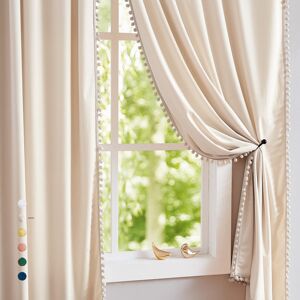 Treatmentex Pom-Pom Cream Velvet Curtain 84inches Long Window Drapes for Living Ro Treatmentex Pom-Pom Cream Velvet Curtain 84inches Long Window Drapes for Living Ro