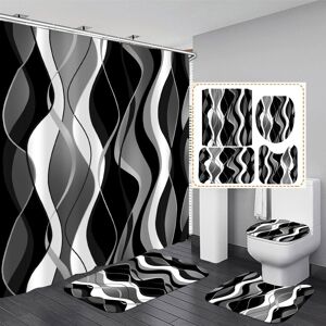 Unbranded 4 pieces shower curtain set black and white striped modern for home bathroom dec Unbranded 4 pieces shower curtain set black and white striped modern for home bathroom dec