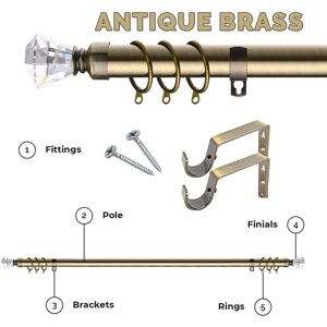 Oxford Homeware (Antique Brass Crystal Ball, 160-300 cm (63" - 118" In)) Metal Curtain Pole & Ho Oxford Homeware (Antique Brass Crystal Ball, 160-300 cm (63" - 118" In)) Metal Curtain Pole & Ho