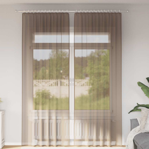 vidaXL Light Brown Voile Curtains with Rod Pockets - Curtains vidaXL Light Brown Voile Curtains with Rod Pockets - Curtains