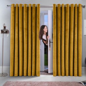 Imperial Rooms (Yellow/Ochre, 66" x 54" (167cm x 137cm)) Velvet Curtains Eyelet Ring Top Home D Imperial Rooms (Yellow/Ochre, 66" x 54" (167cm x 137cm)) Velvet Curtains Eyelet Ring Top Home D