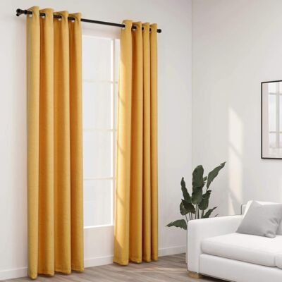 vidaXL Linen-Look Blackout Curtains - 2pcs Yellow 140x245cm vidaXL Linen-Look Blackout Curtains - 2pcs Yellow 140x245cm