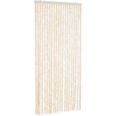 vidaXL Beige and White Fly Curtain 100x200 cm Chenille - Fly Curtain vidaXL Beige and White Fly Curtain 100x200 cm Chenille - Fly Curtain