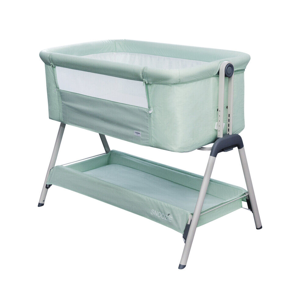 (Misty Jade) Kinder Valley Snoozie Bedside Crib    Co Sleeper Baby Cot with Trav