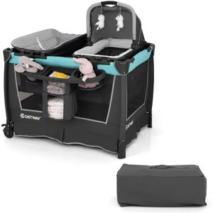 Costway 5-in-1 Foldable Playpen w/ Bassinet Changing Table Storage Rack Grey & Green Costway 5-in-1 Foldable Playpen w/ Bassinet Changing Table Storage Rack Grey & Green