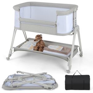Costway Baby Bedside Cot Folding Sleeper Crib Portable With Adjustable Heights Costway Baby Bedside Cot Folding Sleeper Crib Portable With Adjustable Heights