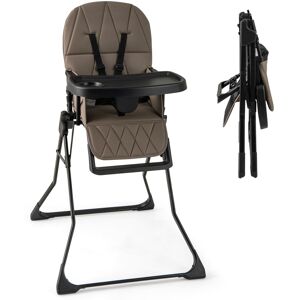 Costway Foldable High Chair Easy Clean Compact Highchair with Tray-Coffee Costway Foldable High Chair Easy Clean Compact Highchair with Tray-Coffee