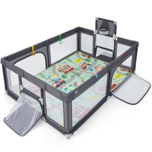Costway 207 x 142 cm Large Baby Playpen Safe Play Yard w/ Basketball Hoop & Mat-Dark Gre Costway 207 x 142 cm Large Baby Playpen Safe Play Yard w/ Basketball Hoop & Mat-Dark Gre