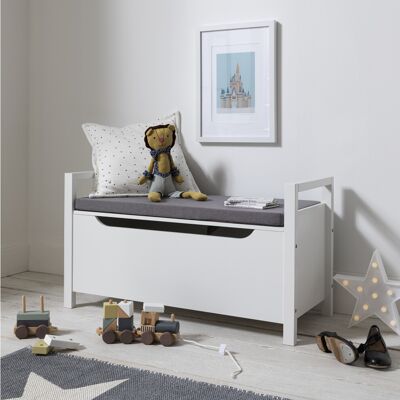 Noa and Nani Osman Toy Box with Cushion - Classic White, Seat Top Bench, Soft-Close Lid, Remo Noa and Nani Osman Toy Box with Cushion - Classic White, Seat Top Bench, Soft-Close Lid, Remo