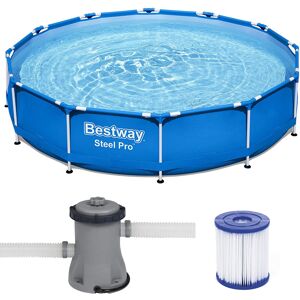 (12''X30 + Pool Filter) 10 12ft BestWay Steel Pro Frame Swimming Pool Set Round (12''X30 + Pool Filter) 10 12ft BestWay Steel Pro Frame Swimming Pool Set Round
