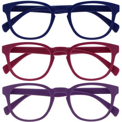 Opulize Pop Reading Glasses - Round, Matte Frames - 3 Pairs Opulize Pop Reading Glasses - Round, Matte Frames - 3 Pairs