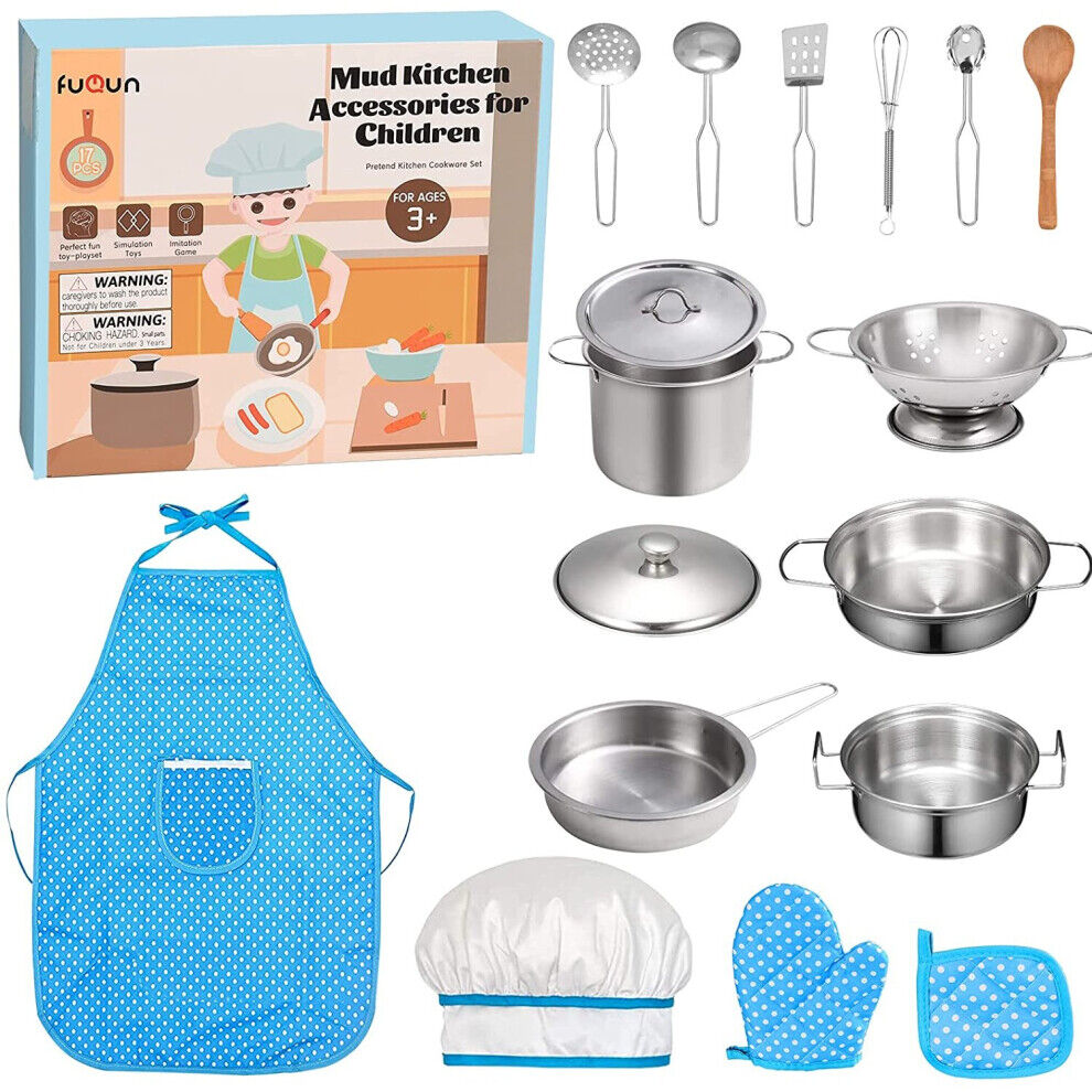 Unbranded FUQUN 17 Pcs Pretend Play Kitchen Cookware Set Cooking Toy Cookware Playset Stai