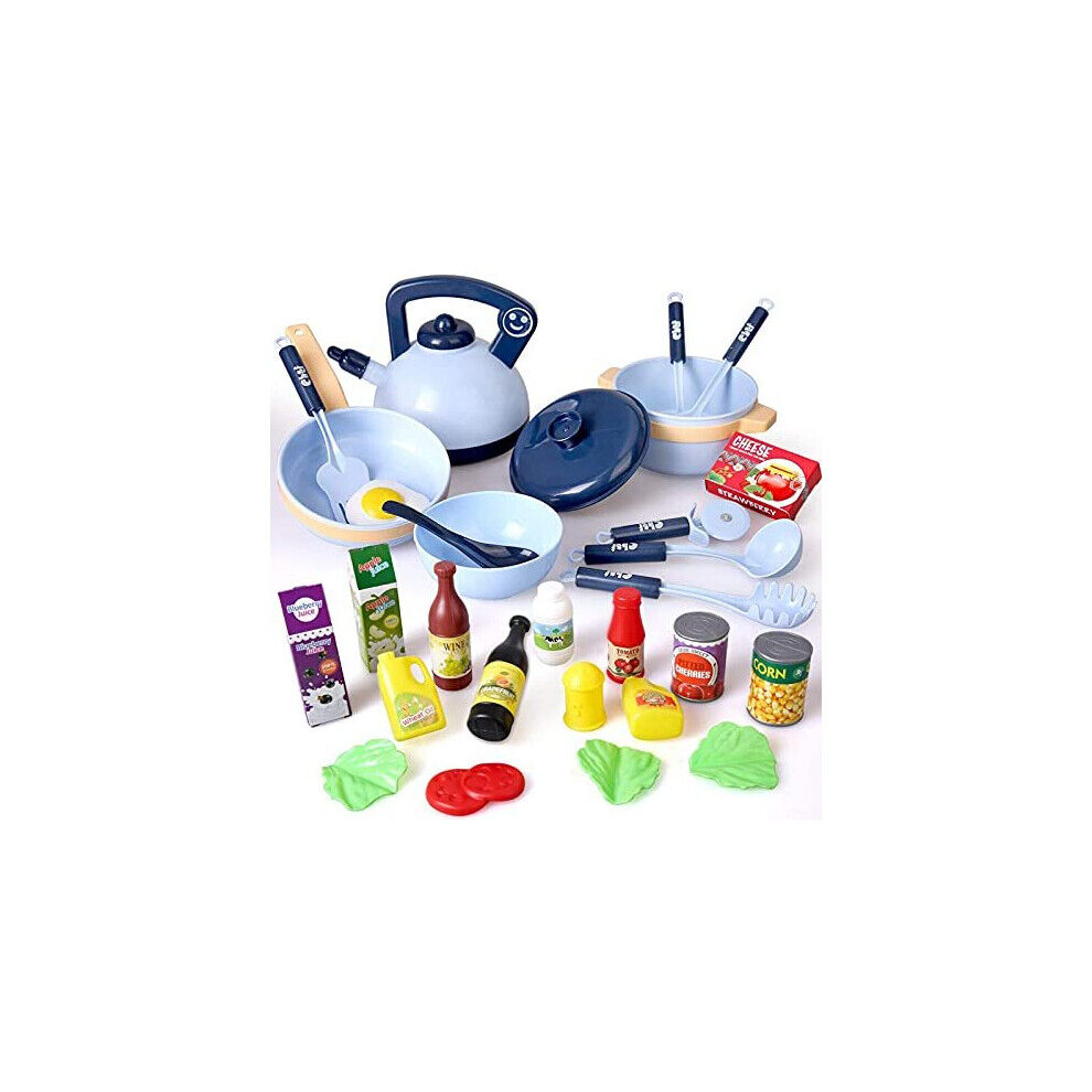 Veluoess 30 PCS Kids Kitchen Toy Pretend Cooking Set,Cookware Playset Food Toy w