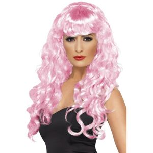 Smiffys Long Pink Smiffy's Siren Curly Wig With Fringe - wig siren pink fancy dress lon Smiffys Long Pink Smiffy's Siren Curly Wig With Fringe - wig siren pink fancy dress lon