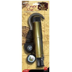 Smiffys Pirate Set With Hook - Brown - Fancy Dress Telescope Compass Eyepatch - Smiffys Pirate Set With Hook - Brown - Fancy Dress Telescope Compass Eyepatch -