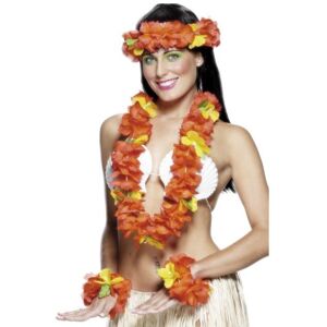 Smiffys Smiffy's Hawaiian Set With Garland Headband And Wristband - Red - Fancy Dress - Smiffys Smiffy's Hawaiian Set With Garland Headband And Wristband - Red - Fancy Dress -
