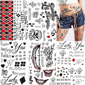 Unbranded Large-size Tattoos For Suicide Squad Joker Harley Quinn, 5 Sheets Temporary Tatt Unbranded Large-size Tattoos For Suicide Squad Joker Harley Quinn, 5 Sheets Temporary Tatt