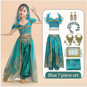 Unbranded (Blue 7 piece set, L) Princess Jasmine Cosplay For Girls Indian Belly Dance Cost Unbranded (Blue 7 piece set, L) Princess Jasmine Cosplay For Girls Indian Belly Dance Cost