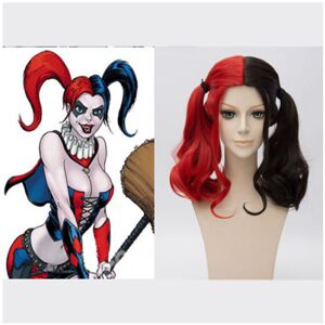 Unbranded (Black) Harley Cosplay Quinn Costume Wig Red And Blue Ponytail Synthetic Curly H Unbranded (Black) Harley Cosplay Quinn Costume Wig Red And Blue Ponytail Synthetic Curly H