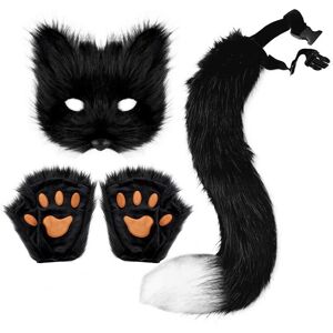 Unbranded (Black) Fluffy Fur Fox Tail Cat Paws Gloves Wolf Mask Set Masquerade Handmade Ha Unbranded (Black) Fluffy Fur Fox Tail Cat Paws Gloves Wolf Mask Set Masquerade Handmade Ha
