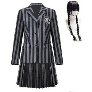 Kikidex (Child S, With wig) Wednesday Addams Cosplay Costume Set Nevermore Academy Schoo Kikidex (Child S, With wig) Wednesday Addams Cosplay Costume Set Nevermore Academy Schoo
