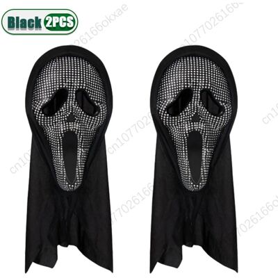 Unbranded (Black-2PCS) 4PC HC Screaming Ghost Face Mask with Diamonds COS Masquerade Costu Unbranded (Black-2PCS) 4PC HC Screaming Ghost Face Mask with Diamonds COS Masquerade Costu