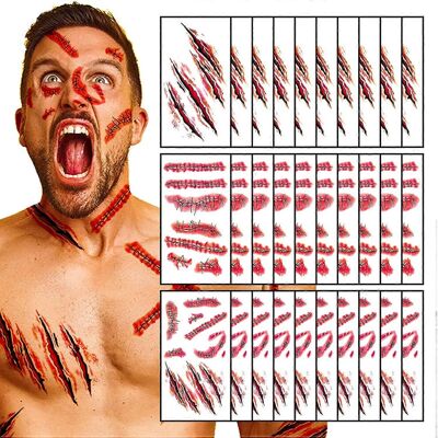 konhill (As show, One size) 30 Sheets Halloween Temporary Tattoos, Horror Stitch Scar Sc konhill (As show, One size) 30 Sheets Halloween Temporary Tattoos, Horror Stitch Scar Sc