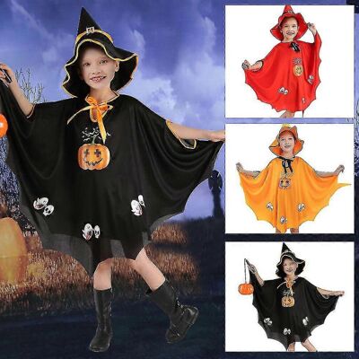 Wrezatro (Yellow, One size) Halloween Costume Cape Cloak + Hat Children's Witch Pumpk Wrezatro (Yellow, One size) Halloween Costume Cape Cloak + Hat Children's Witch Pumpk