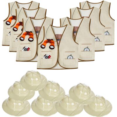 Tijgerdoe Tigerdoe Pith Helmets - 8 Safari Vest & 8 Hats for Kids - Jungle Party Tijgerdoe Tigerdoe Pith Helmets - 8 Safari Vest & 8 Hats for Kids - Jungle Party
