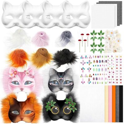 Unbranded (Set 2 Box, One size) 4Pcs Cats Face Mask White Paper Mask Unpainted Masquerades Unbranded (Set 2 Box, One size) 4Pcs Cats Face Mask White Paper Mask Unpainted Masquerades