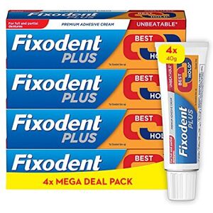 Fixodent Plus Denture Adhesive Cream, 40g x 4, Best Hold, Premium, Up to 88% of Fixodent Plus Denture Adhesive Cream, 40g x 4, Best Hold, Premium, Up to 88% of