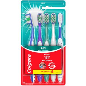 Colgate 360 Whole Mouth Clean Toothbrush Adult Soft Toothbrushes 5 Pack Multi Colgate 360 Whole Mouth Clean Toothbrush Adult Soft Toothbrushes 5 Pack Multi