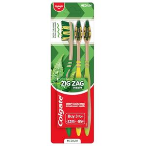 Colgate Manual Zigzag Neem Medium Bristle Toothbrush - 3 Pcs, Soft-Tongue Cleane Colgate Manual Zigzag Neem Medium Bristle Toothbrush - 3 Pcs, Soft-Tongue Cleane