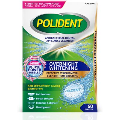 Polident Overnight Whitening Antibacterial Dental Appliance Cleanser Tablets 60 Polident Overnight Whitening Antibacterial Dental Appliance Cleanser Tablets 60