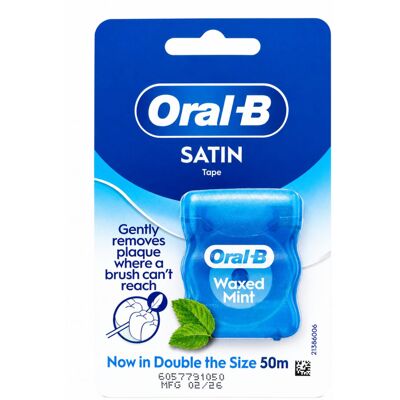Oral-B Satin Tape Floss Remove Plaque Waxed Mint 50m Oral-B Satin Tape Floss Remove Plaque Waxed Mint 50m