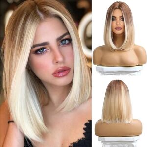Unbranded (As show, One size) Short Straight Ombre Blonde Bob Synthetic Hair Wigs With Dar Unbranded (As show, One size) Short Straight Ombre Blonde Bob Synthetic Hair Wigs With Dar