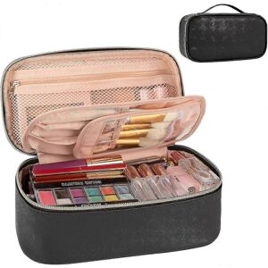 Unbranded Small Makeup Bag Black, Travel Cosmetic Bag with Brush Organizer, Everyday Use Unbranded Small Makeup Bag Black, Travel Cosmetic Bag with Brush Organizer, Everyday Use