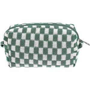 Unbranded Wool Makeup Bag, Large Checkered Toiletry Bag, Travel Cosmetic Organizer Unbranded Wool Makeup Bag, Large Checkered Toiletry Bag, Travel Cosmetic Organizer