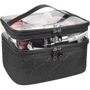 Unbranded Double Layer Makeup Bag Black, Travel Toiletry Organizer, Cosmetic Storage Case Unbranded Double Layer Makeup Bag Black, Travel Toiletry Organizer, Cosmetic Storage Case