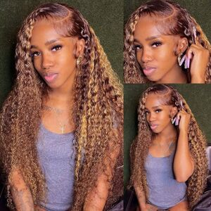 Unbranded Water Wave Human Hair Lace Front Wig Highlight Ombre Curly Pre Plucked HD Lace G Unbranded Water Wave Human Hair Lace Front Wig Highlight Ombre Curly Pre Plucked HD Lace G