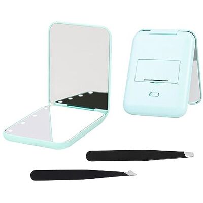GVSAVY Lighted Makeup Mirror, 1x/3x Magnifying Makeup Mirror, With 2 Tweezers, Handheld GVSAVY Lighted Makeup Mirror, 1x/3x Magnifying Makeup Mirror, With 2 Tweezers, Handheld