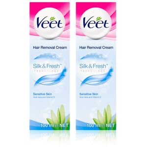 Veet Hair Removal Cream for Sensitive Skin, 100 ml x 2 Veet Hair Removal Cream for Sensitive Skin, 100 ml x 2