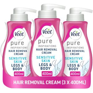 Veet Pure Hair Removal Cream 400ml (3 Pack) For Legs And Body, Sensitive Skin, I Veet Pure Hair Removal Cream 400ml (3 Pack) For Legs And Body, Sensitive Skin, I
