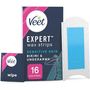 Veet Cold Wax Strips Sensitive Skin, 16 Count + 3 Wipes, Brazilian & Bikini Hair Veet Cold Wax Strips Sensitive Skin, 16 Count + 3 Wipes, Brazilian & Bikini Hair