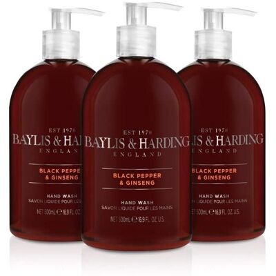 Baylis & Harding Black Pepper and Ginseng 500 ml 3-pack Hand Wash Baylis & Harding Black Pepper and Ginseng 500 ml 3-pack Hand Wash