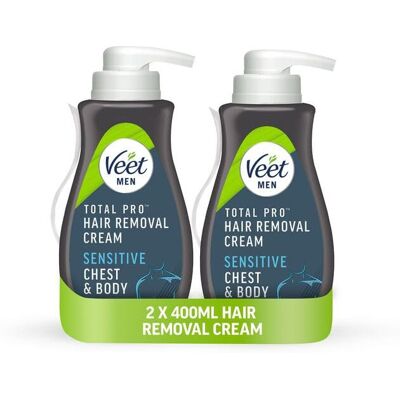 Veet Men Sensitive Hair Removal Cream, Chest & Body, 800ml (2X400ml) - Dermatolo Veet Men Sensitive Hair Removal Cream, Chest & Body, 800ml (2X400ml) - Dermatolo